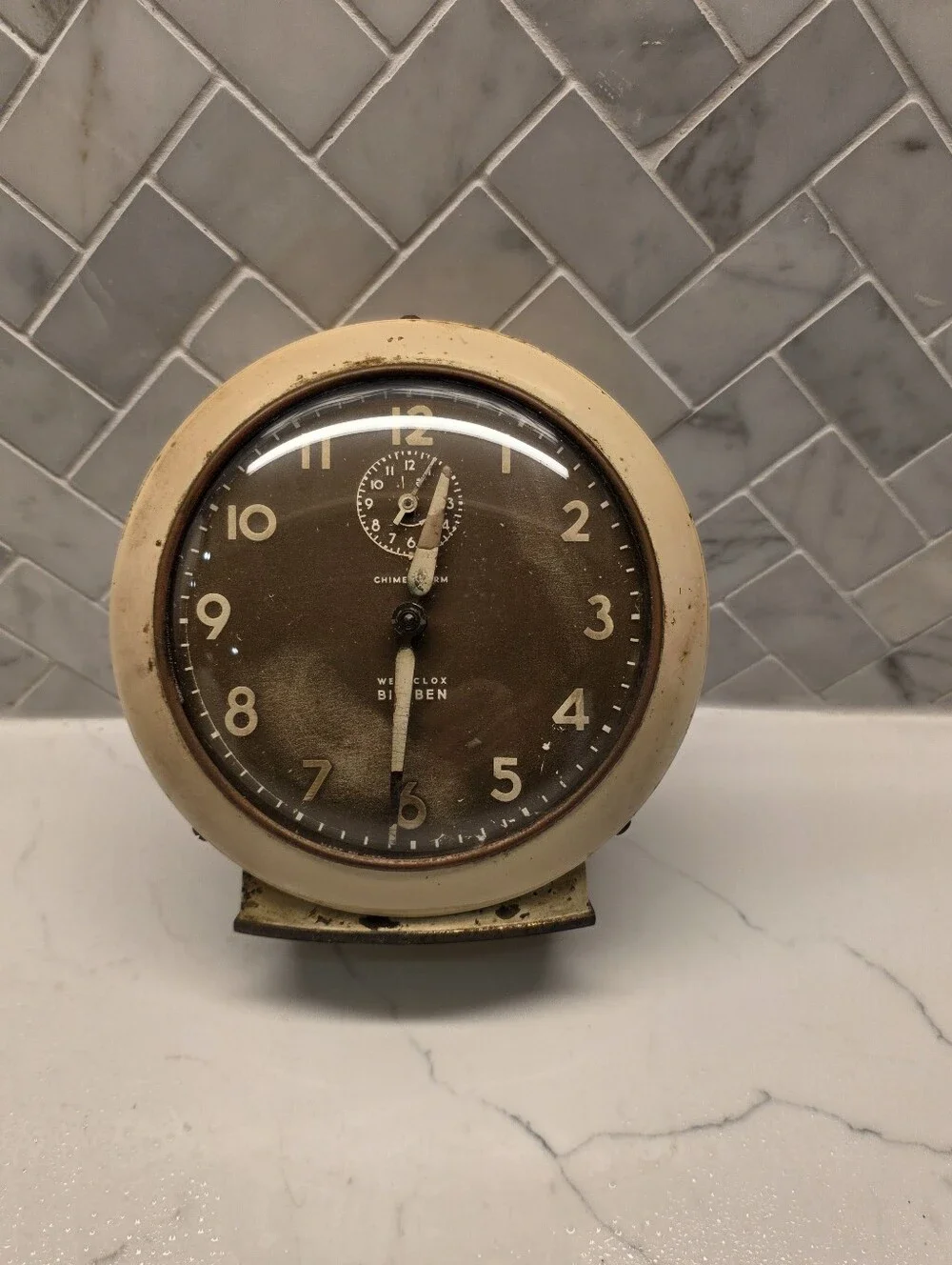 Vintage Mid-Century Westclox Big Ben Chime Alarm Clock Style 7 - Ivory Case